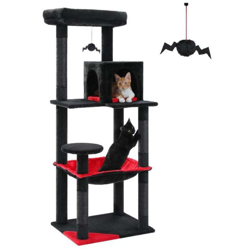 56.3" Gothic Cat Tree for Indoor Cats Sisal Covered Scratching Posts, Cozy Condo and Top Perch Black