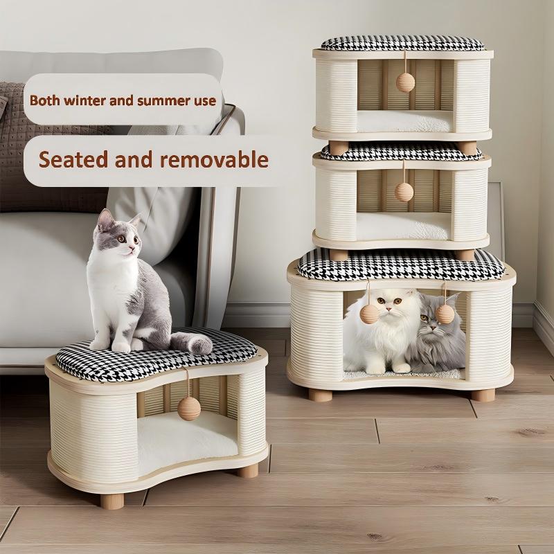 Indoor High Grade Wooden Cat Nest Stool Four Seasons Universal cat House shoe changing stool cat nest low entrance