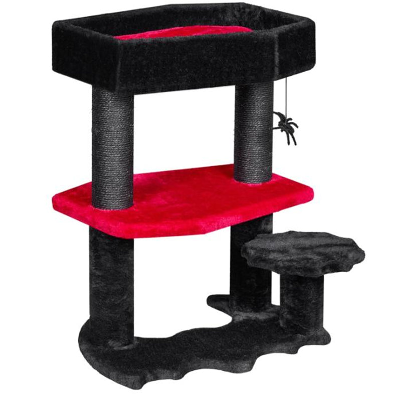 Gothic Cat Tree With Coffin Cat Tower Coffin With Scratching Post Spider Hanging Ball Halloween Black Pet Furniture