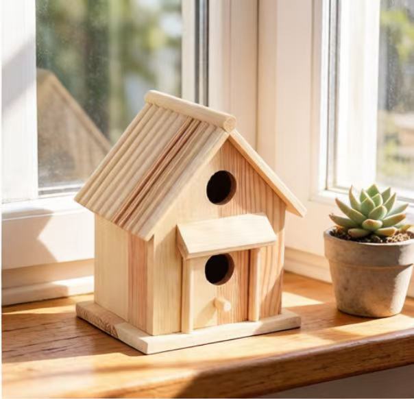 Wooden Bird House with Printed Patterns, Can Be Hung Outdoors or Used Indoors, Creative Pastoral Outdoor Bird Nest Villa Craft