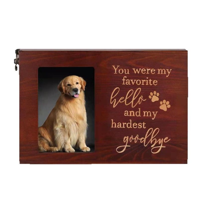 Eco-Friendly Classical Handmade Wood Rectangle Pet Cremation Urn for Cats & Dogs with Keepsake Photo Frame and Ashes Storage