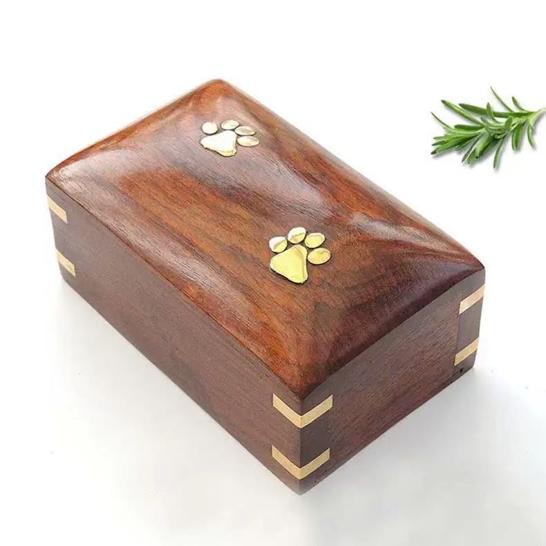 Pet Cremation Wooden Urns Handcrafted with Paw Print Memorial Ashes Urn for Dogs or Cats Wood
