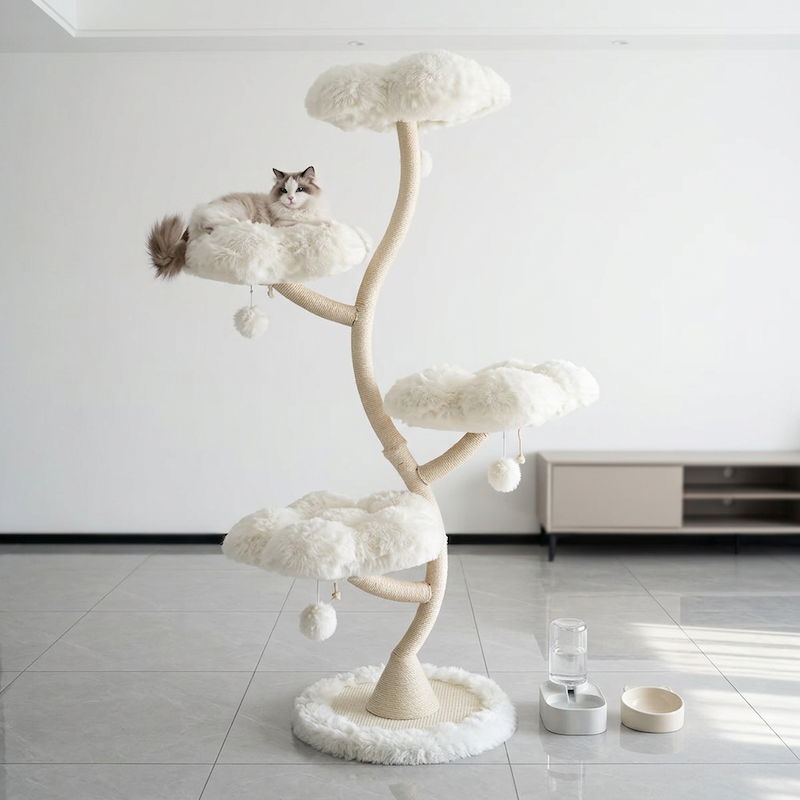 Rattan Multi-Layer Cat Bed Cat Tree Space-Saving Solid Wood Cat Climbing Frame Claw Grinding Toy Creative Cat Bed