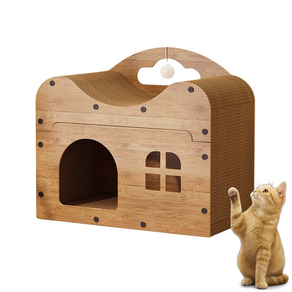 Corrugated Cardboard Cat House With Cat Toy Cat Scratcher Cat Product Wooden Cat House Cat Condo Cat House Scratch Pad
