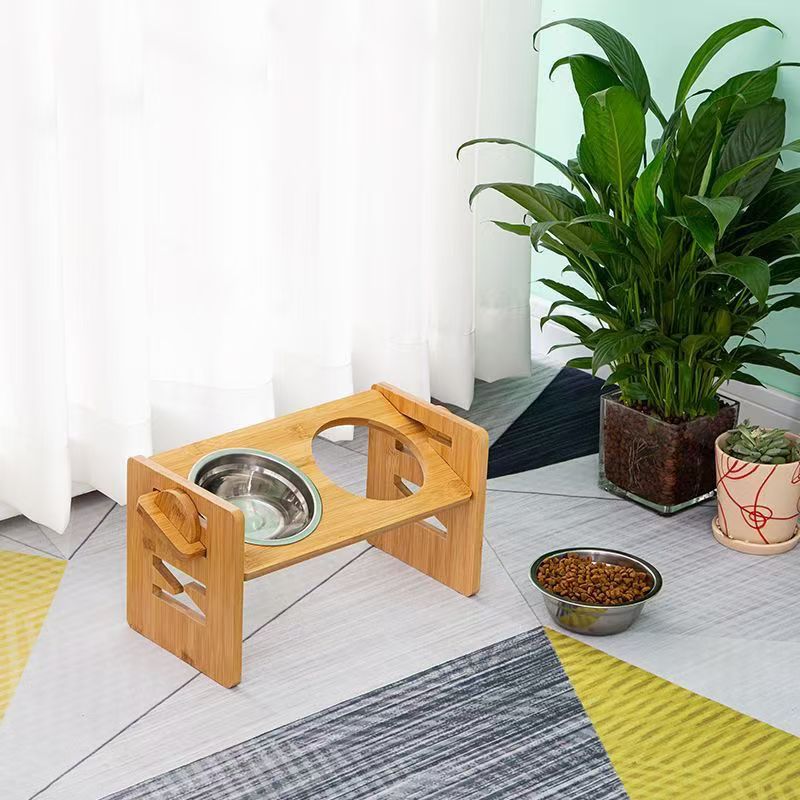 Adjustable Wood Elevated Pet Bowls for Small Dogs & Cats Quality Ceramic Feeders for Easy-to-Use Food & Water Bowl Station