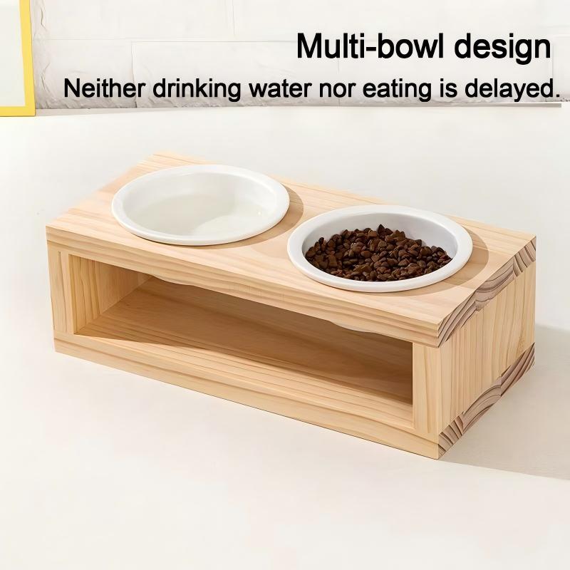 Pet Bowl Ceramic Pet Bowl Custom-made Pinewood Pet Bowl Stand for Small Pet Cats and Dogs