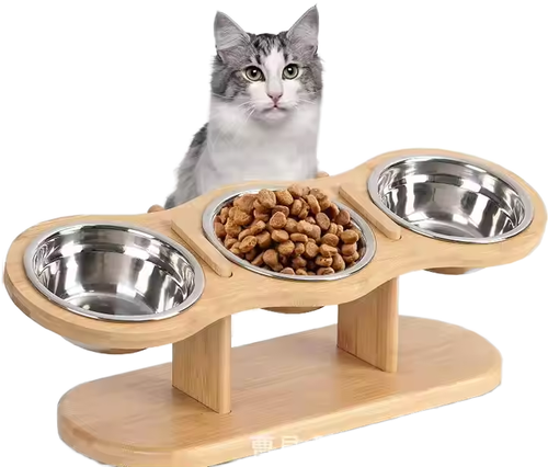 Bamboo Pet Bowl Solid Wood Pet Bowl Stand Feeder Bowl Elevated Tilted Neck Protection Feeder Suitable for Small Pets
