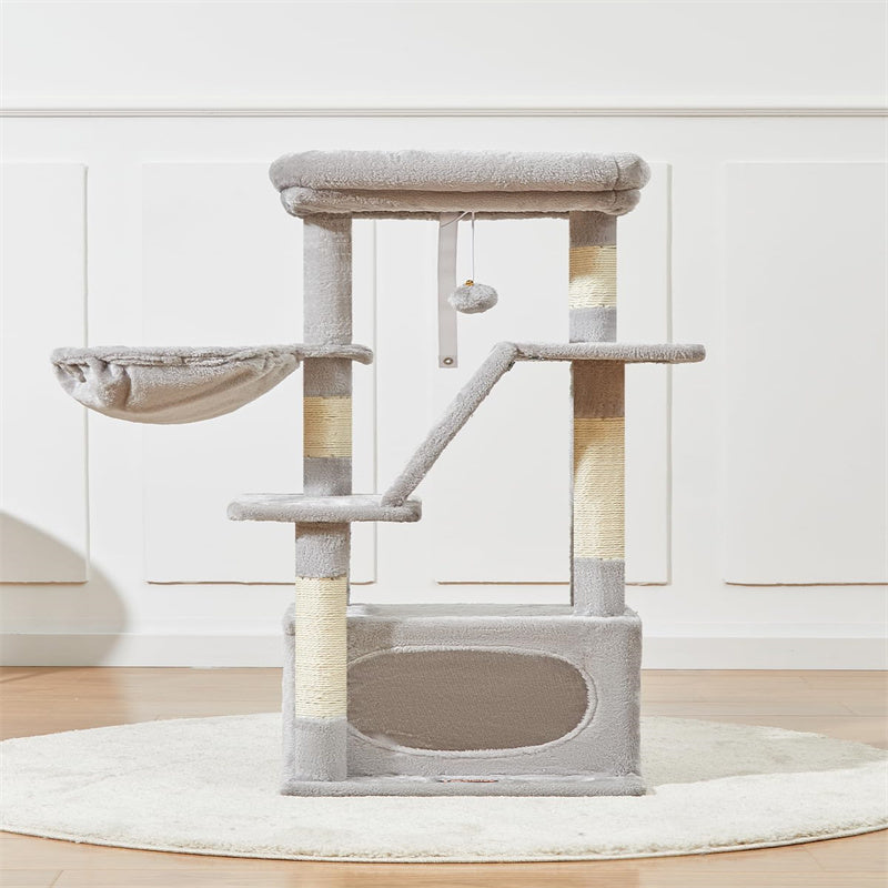 38.2-Inch Cat Tree for Indoor Kittens Luxurious Wood Cat Condo with Adjustable Baskets and Print Pattern