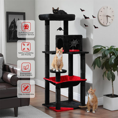 56.3" Gothic Cat Tree for Indoor Cats Sisal Covered Scratching Posts, Cozy Condo and Top Perch Black