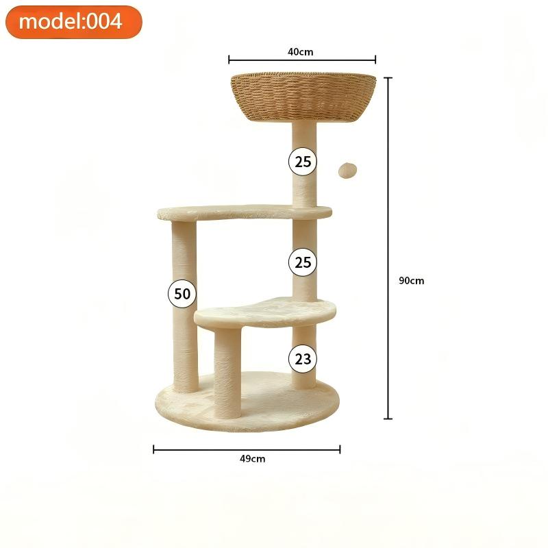 2026 Wood Wickerwork Cat Tree cat House Tower with 3 Levels Sisal Material Eco-Friendly Durable Cat Climbing Frame