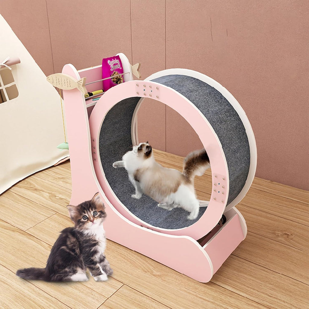 Sustainable Indoor Pink Treadmill Exercise Wheel for Cats Wooden Wheel Cat Treadmill Eco-Friendly Dog Toy