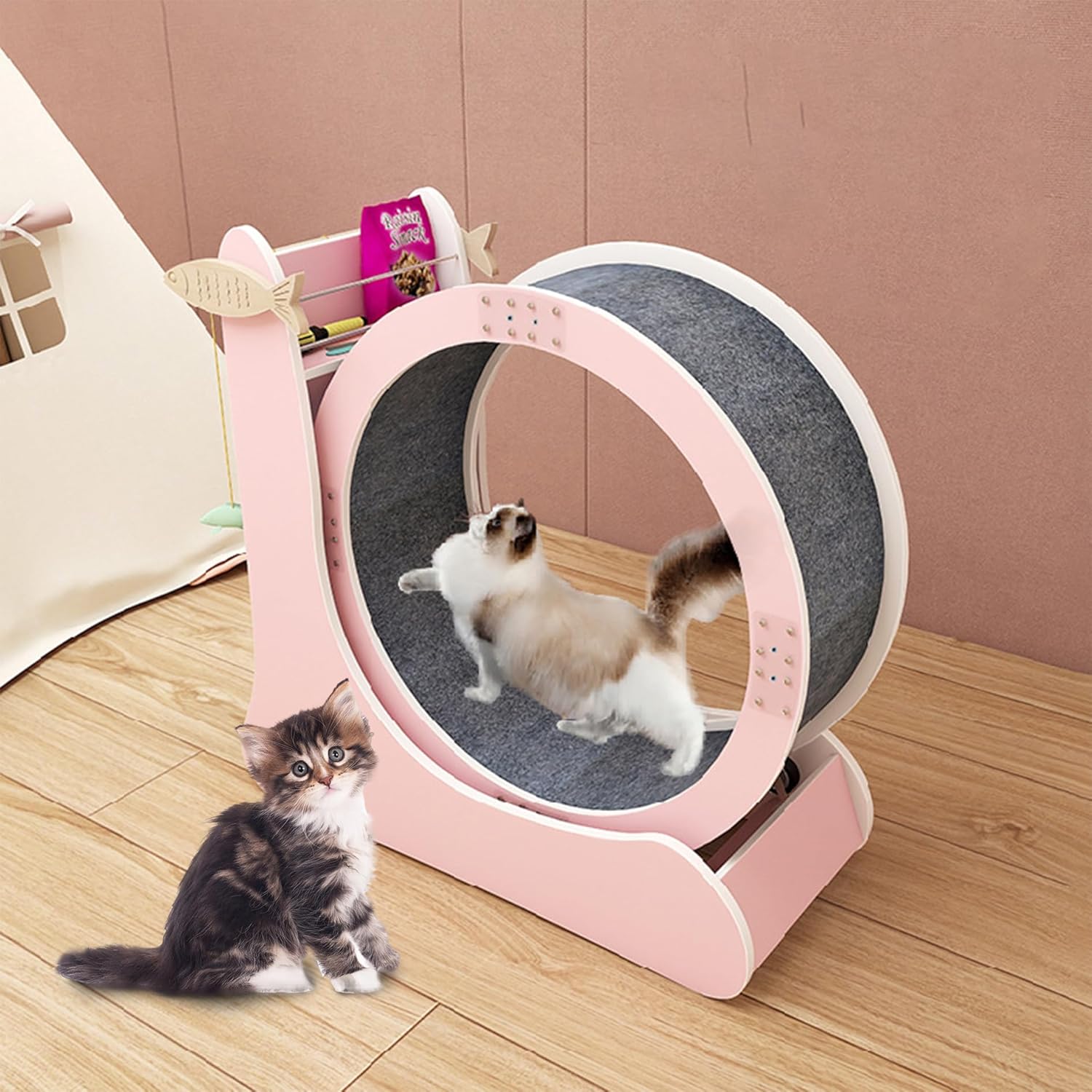 Sustainable Indoor Pink Treadmill Exercise Wheel for Cats Wooden Wheel Cat Treadmill Eco-Friendly Dog Toy