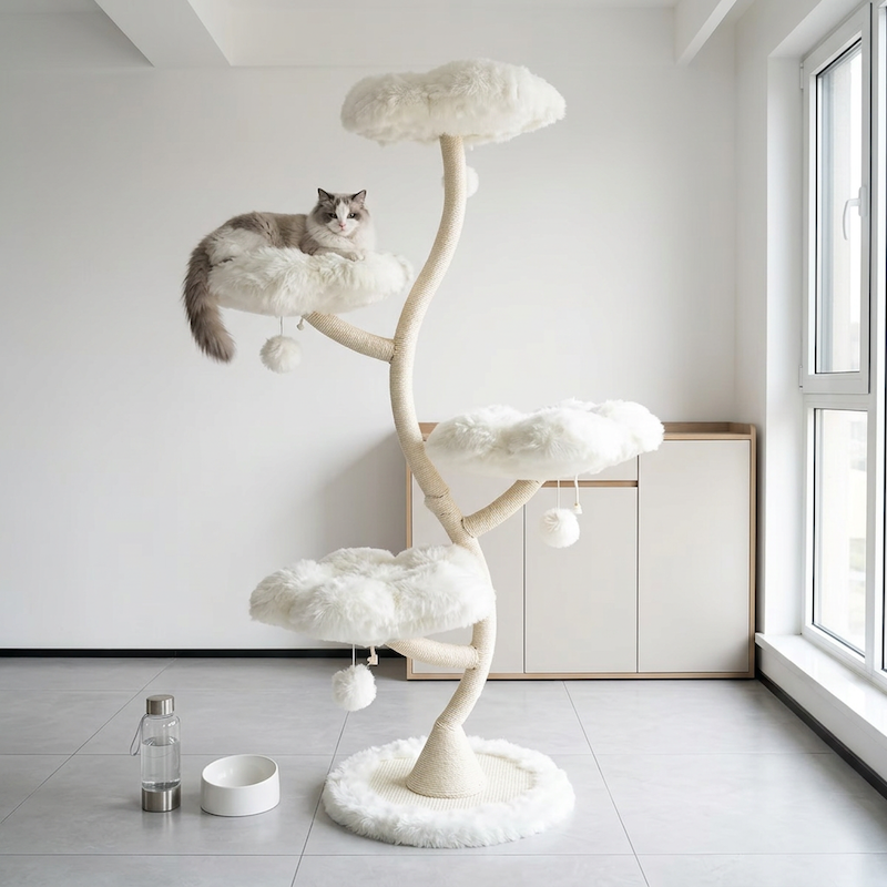 Rattan Multi-Layer Cat Bed Cat Tree Space-Saving Solid Wood Cat Climbing Frame Claw Grinding Toy Creative Cat Bed