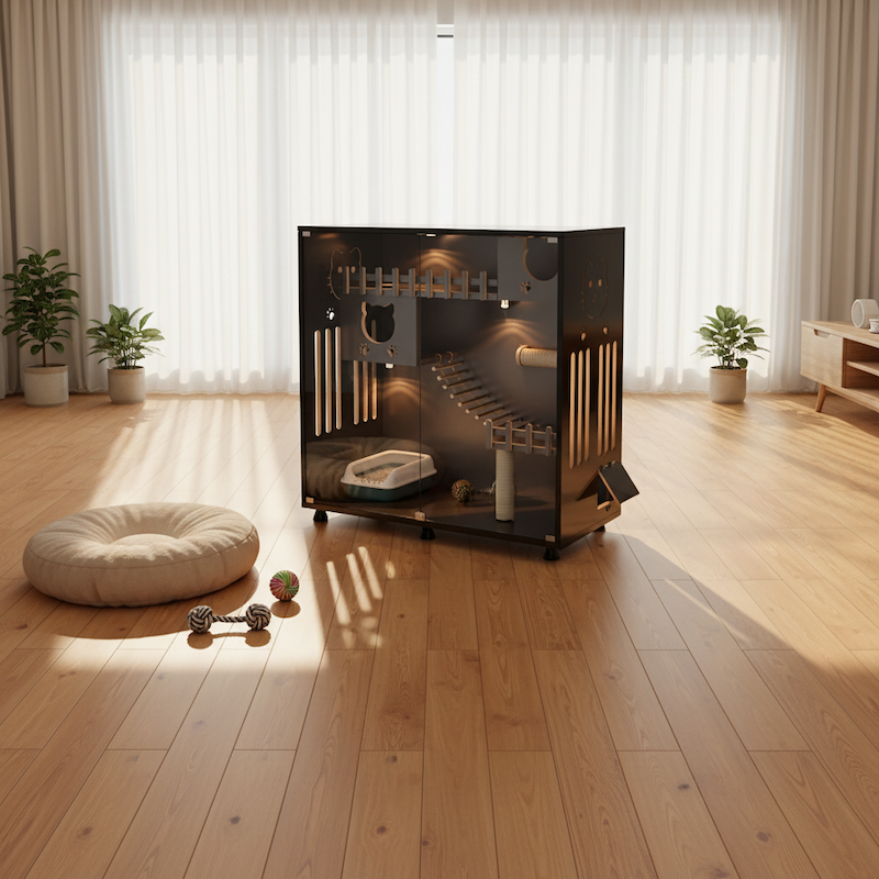 Luxurious Wooden Eco-Friendly Durable Double-Door Cat Villa, Creative Indoor Applicable, Large Pet Play Cage for Two Cats