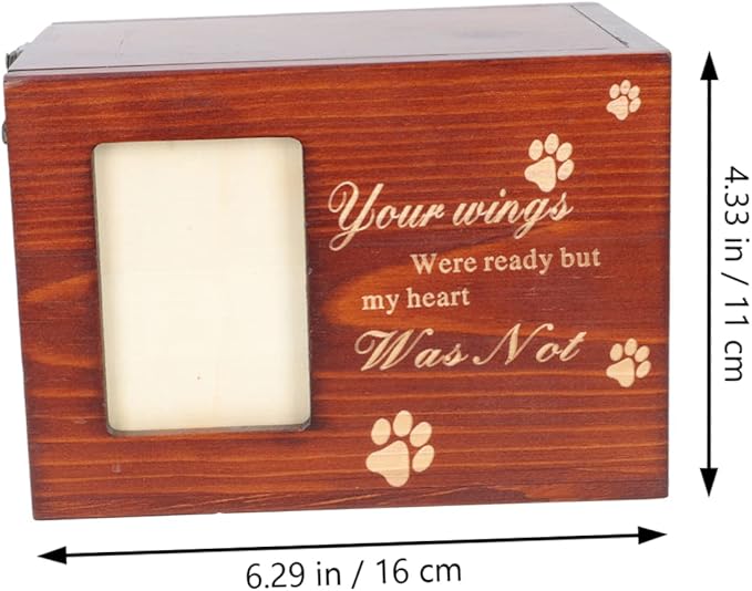 Eco-Friendly Classical Handmade Wood Rectangle Pet Cremation Urn for Cats & Dogs with Keepsake Photo Frame and Ashes Storage