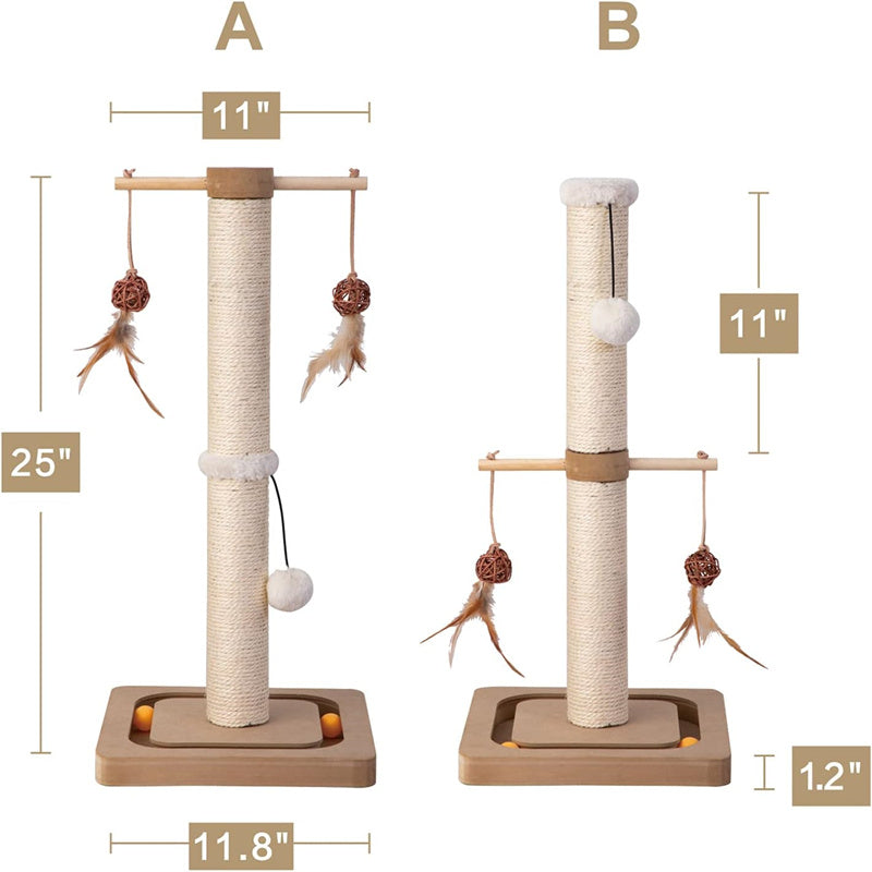 Premium Cat Scratching Post Wood Vertical Scratcher with Tracking Interactive Toys Sisal Print Design for Indoor Kittens & Cats