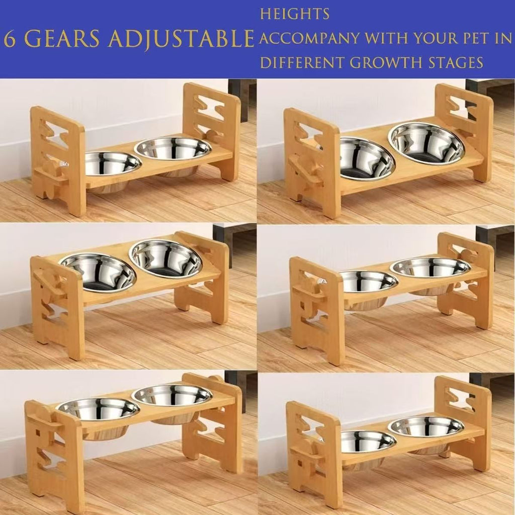 Adjustable Wood Elevated Pet Bowls for Small Dogs & Cats Quality Ceramic Feeders for Easy-to-Use Food & Water Bowl Station