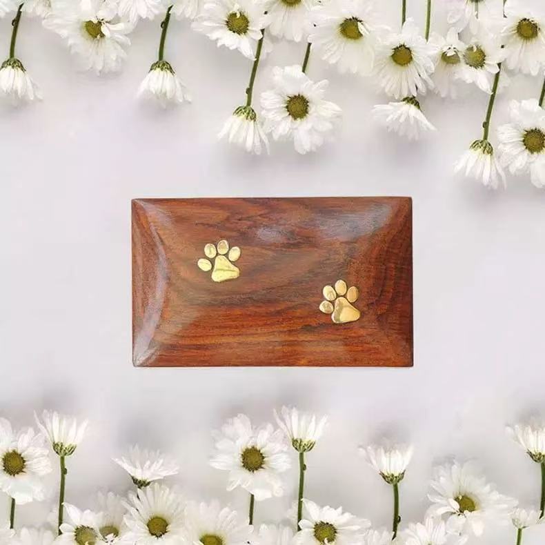 Pet Cremation Wooden Urns Handcrafted with Paw Print Memorial Ashes Urn for Dogs or Cats Wood