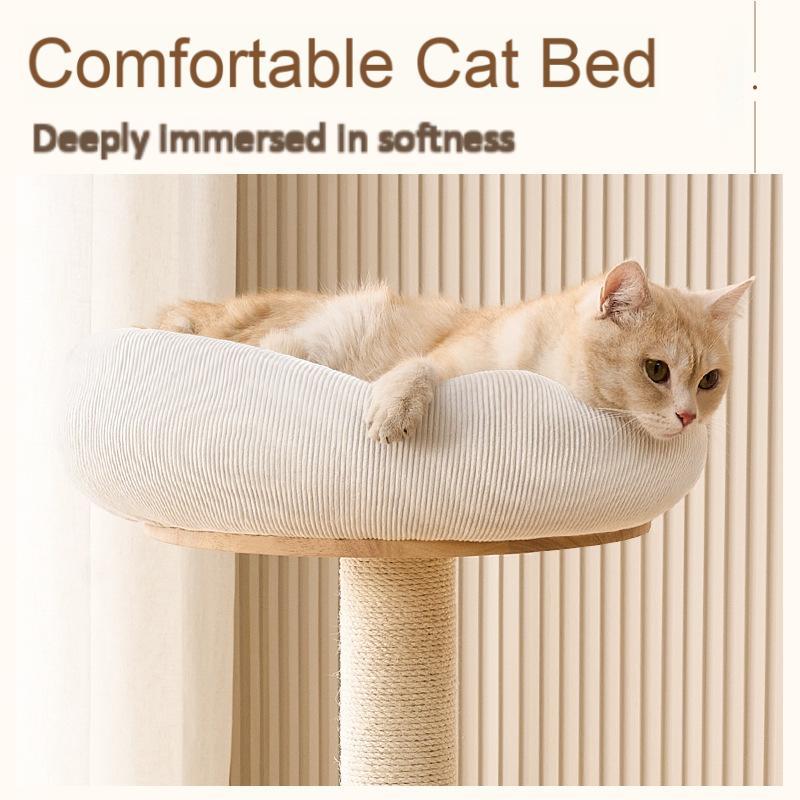 Luxury Large Solid Wood Cat Tree Tower With Cat Interactive Ball Toy Cat Climbing Frame With Cat Bed Cat Rolling Ball