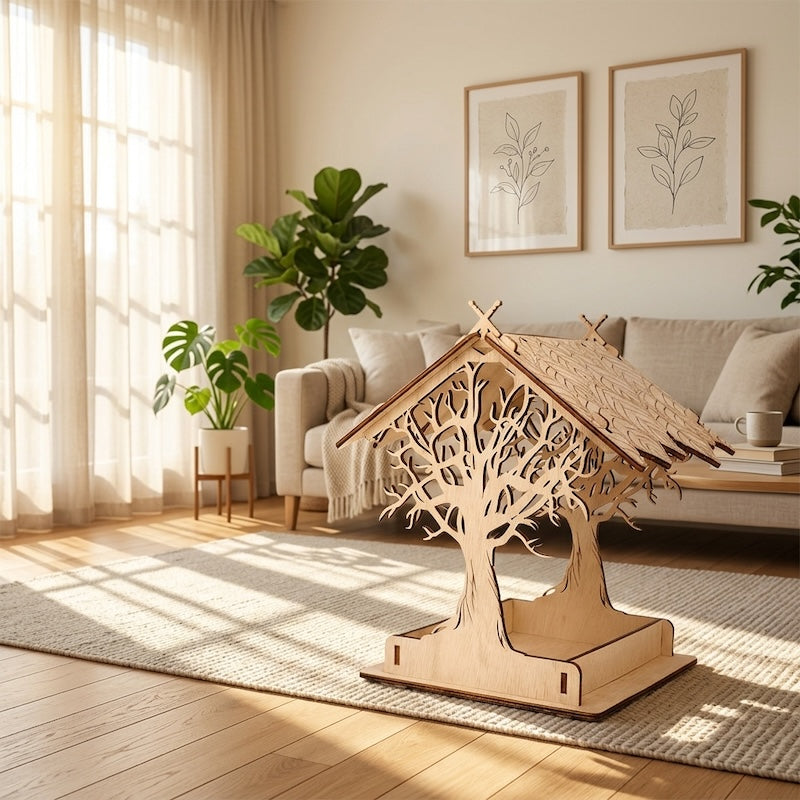 Wooden Courtyard Hanging Rope Style Creative Small Animal Automatic Feeder Outdoor Tree Hummingbird Feeding Bowl