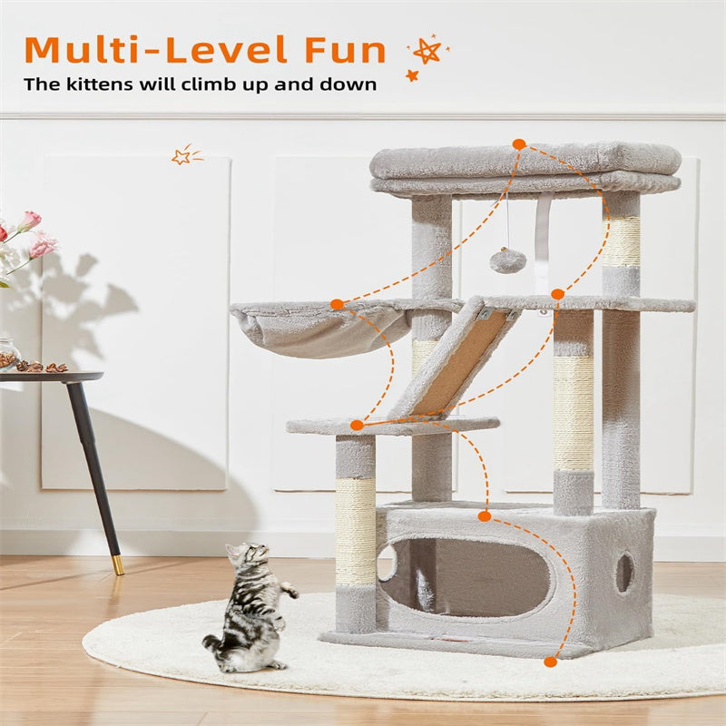 38.2-Inch Cat Tree for Indoor Kittens Luxurious Wood Cat Condo with Adjustable Baskets and Print Pattern
