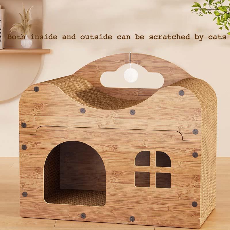 Corrugated Cardboard Cat House With Cat Toy Cat Scratcher Cat Product Wooden Cat House Cat Condo Cat House Scratch Pad