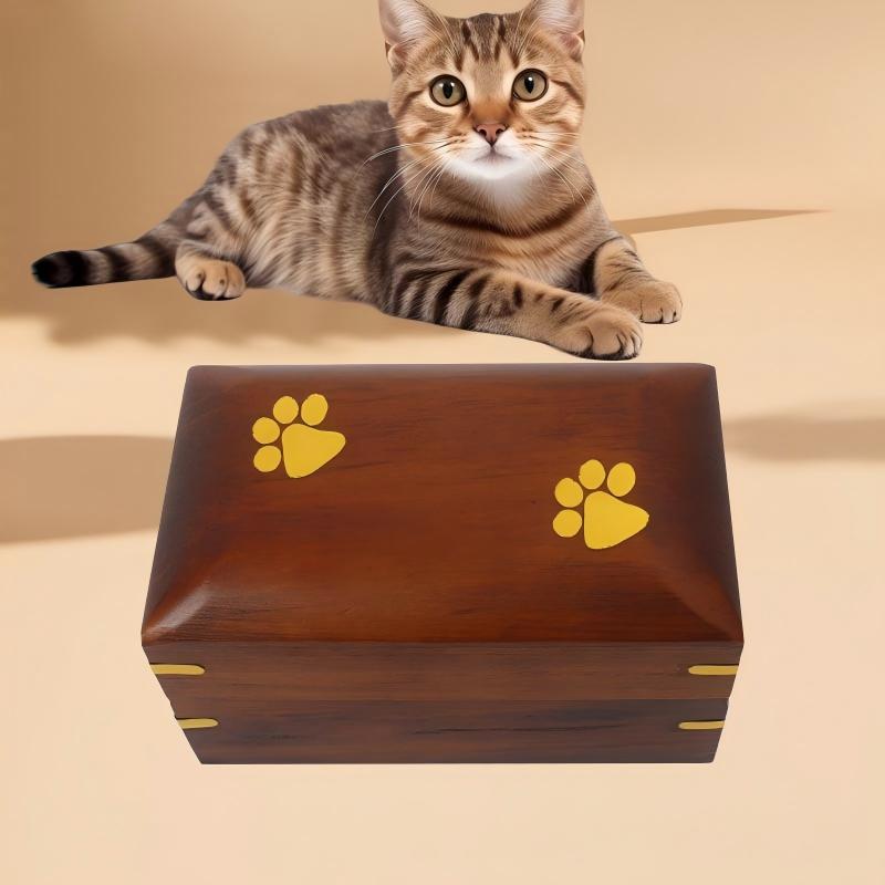 Wooden Pet Urn Cremation Urn Box with Classic Casket Pattern Pet Funeral Supplies Wholesale Biodegradable Pet Urn