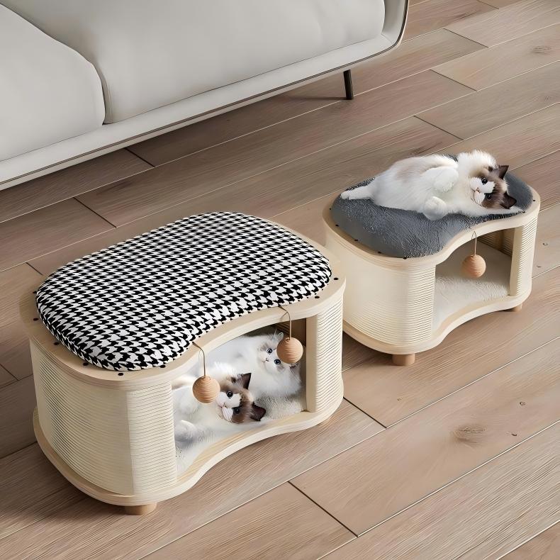 Indoor High Grade Wooden Cat Nest Stool Four Seasons Universal cat House shoe changing stool cat nest low entrance