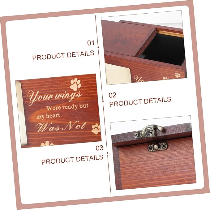 Eco-Friendly Classical Handmade Wood Rectangle Pet Cremation Urn for Cats & Dogs with Keepsake Photo Frame and Ashes Storage