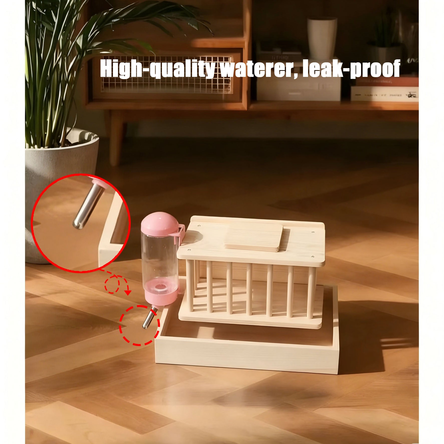 Wooden Rabbit Feeder and Trough with Water Dispenser Rabbit hay Feeder, Detachable for Easy Cleaning