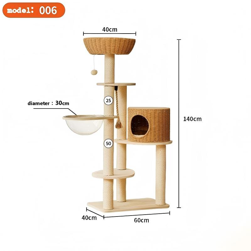 2026 Wood Wickerwork Cat Tree cat House Tower with 3 Levels Sisal Material Eco-Friendly Durable Cat Climbing Frame