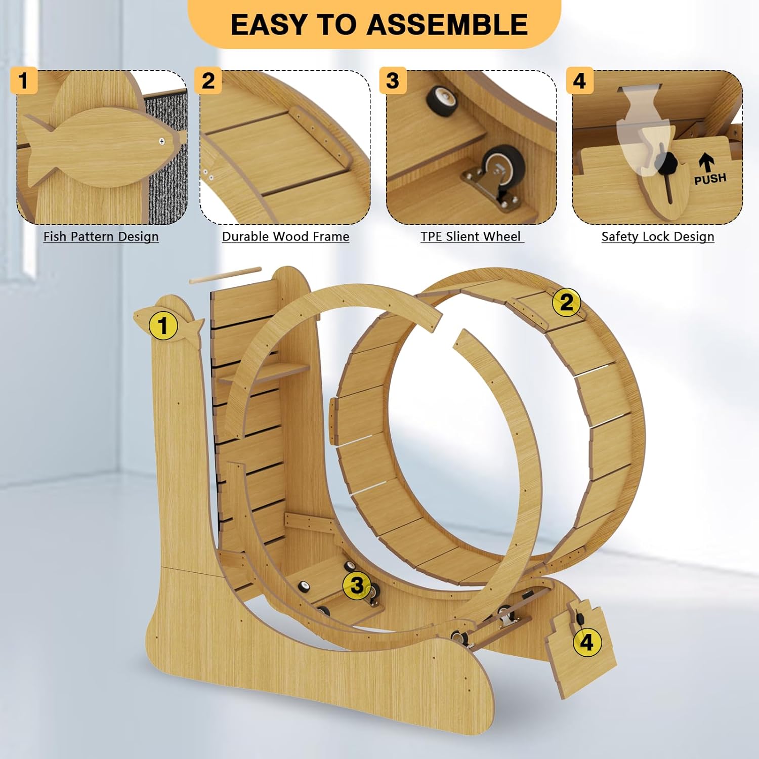 High Silent Indoor Cat Exercise Wheel Wooden Sports Scratcher Treadmill Shock Absorber Pet Interactive Movement Toy