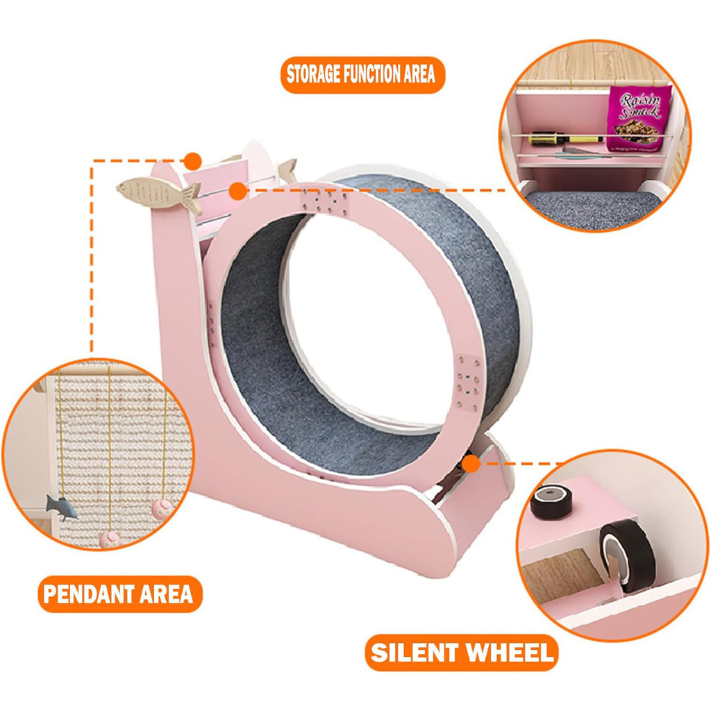 Sustainable Indoor Pink Treadmill Exercise Wheel for Cats Wooden Wheel Cat Treadmill Eco-Friendly Dog Toy
