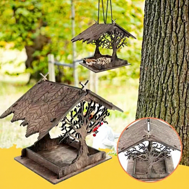 Wooden Courtyard Hanging Rope Style Creative Small Animal Automatic Feeder Outdoor Tree Hummingbird Feeding Bowl