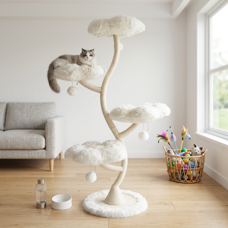 Rattan Multi-Layer Cat Bed Cat Tree Space-Saving Solid Wood Cat Climbing Frame Claw Grinding Toy Creative Cat Bed