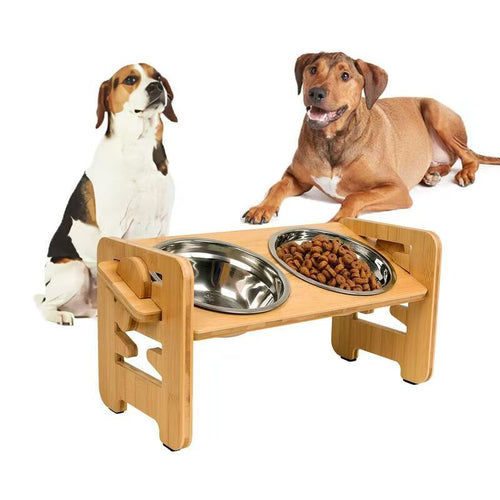 Adjustable Wood Elevated Pet Bowls for Small Dogs & Cats Quality Ceramic Feeders for Easy-to-Use Food & Water Bowl Station