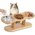 Bamboo Pet Bowl Solid Wood Pet Bowl Stand Feeder Bowl Elevated Tilted Neck Protection Feeder Suitable for Small Pets