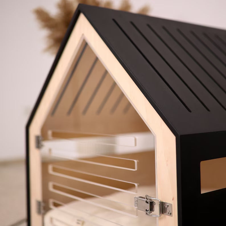 Cat House Foldable Wooden Cat House With Transparent Acrylic Door cat Houses Indoor cat Enclosure