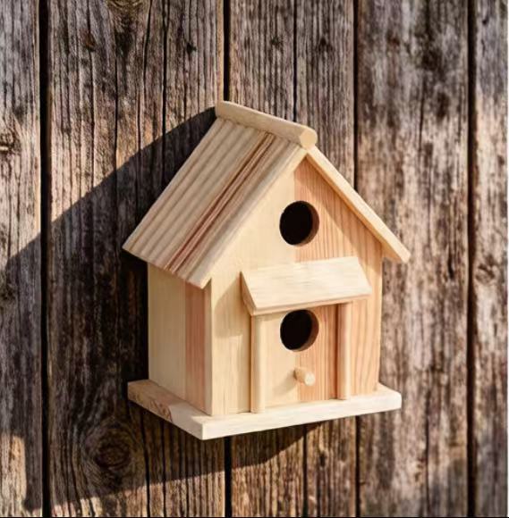 Wooden Bird House with Printed Patterns, Can Be Hung Outdoors or Used Indoors, Creative Pastoral Outdoor Bird Nest Villa Craft
