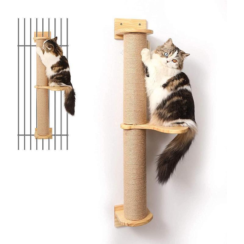 Cat Activity Tree cat Scratching Post Wall Mounted Wood Eco-Friendly Pine Hammock 5 Pcs Pet cat Accessories cat Wall Shelves