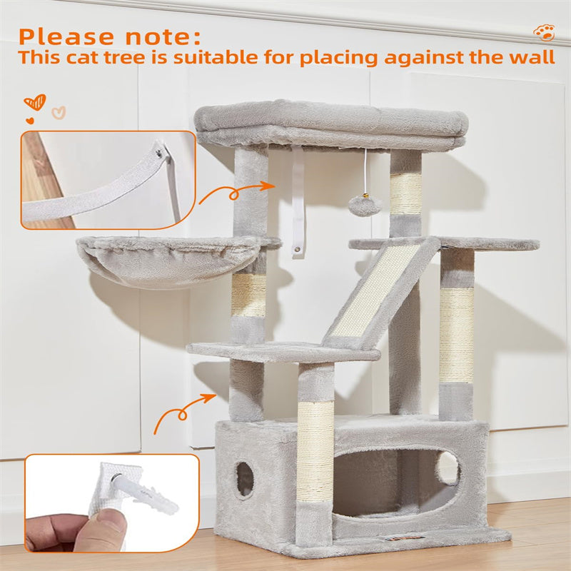 38.2-Inch Cat Tree for Indoor Kittens Luxurious Wood Cat Condo with Adjustable Baskets and Print Pattern