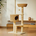 2026 Wood Wickerwork Cat Tree cat House Tower with 3 Levels Sisal Material Eco-Friendly Durable Cat Climbing Frame
