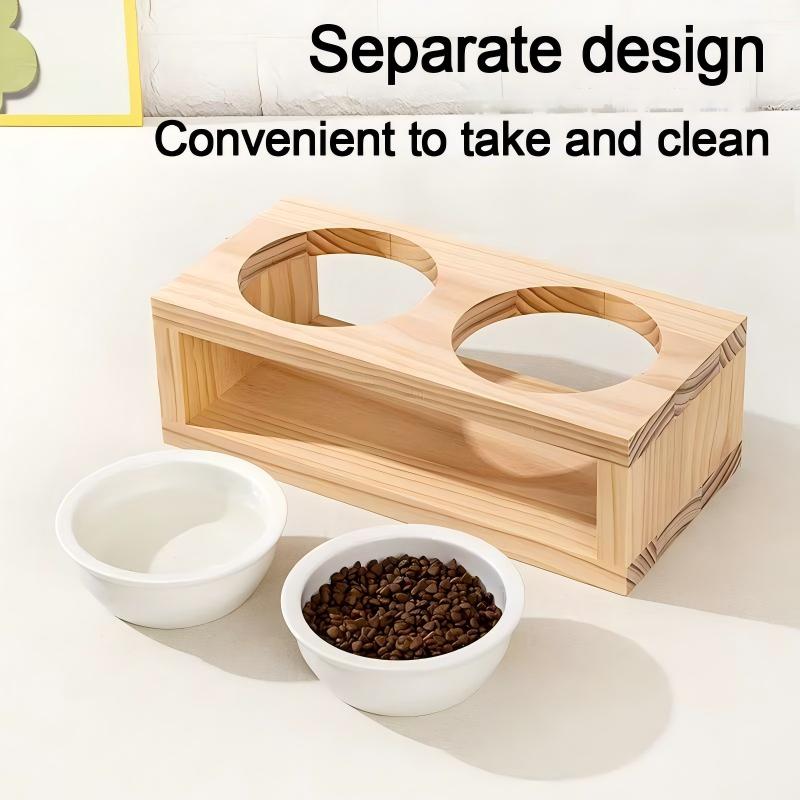 Pet Bowl Ceramic Pet Bowl Custom-made Pinewood Pet Bowl Stand for Small Pet Cats and Dogs