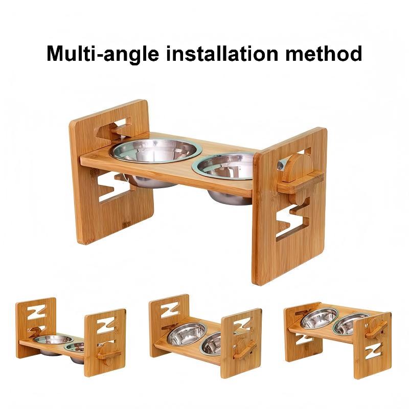 Adjustable Wood Elevated Pet Bowls for Small Dogs & Cats Quality Ceramic Feeders for Easy-to-Use Food & Water Bowl Station