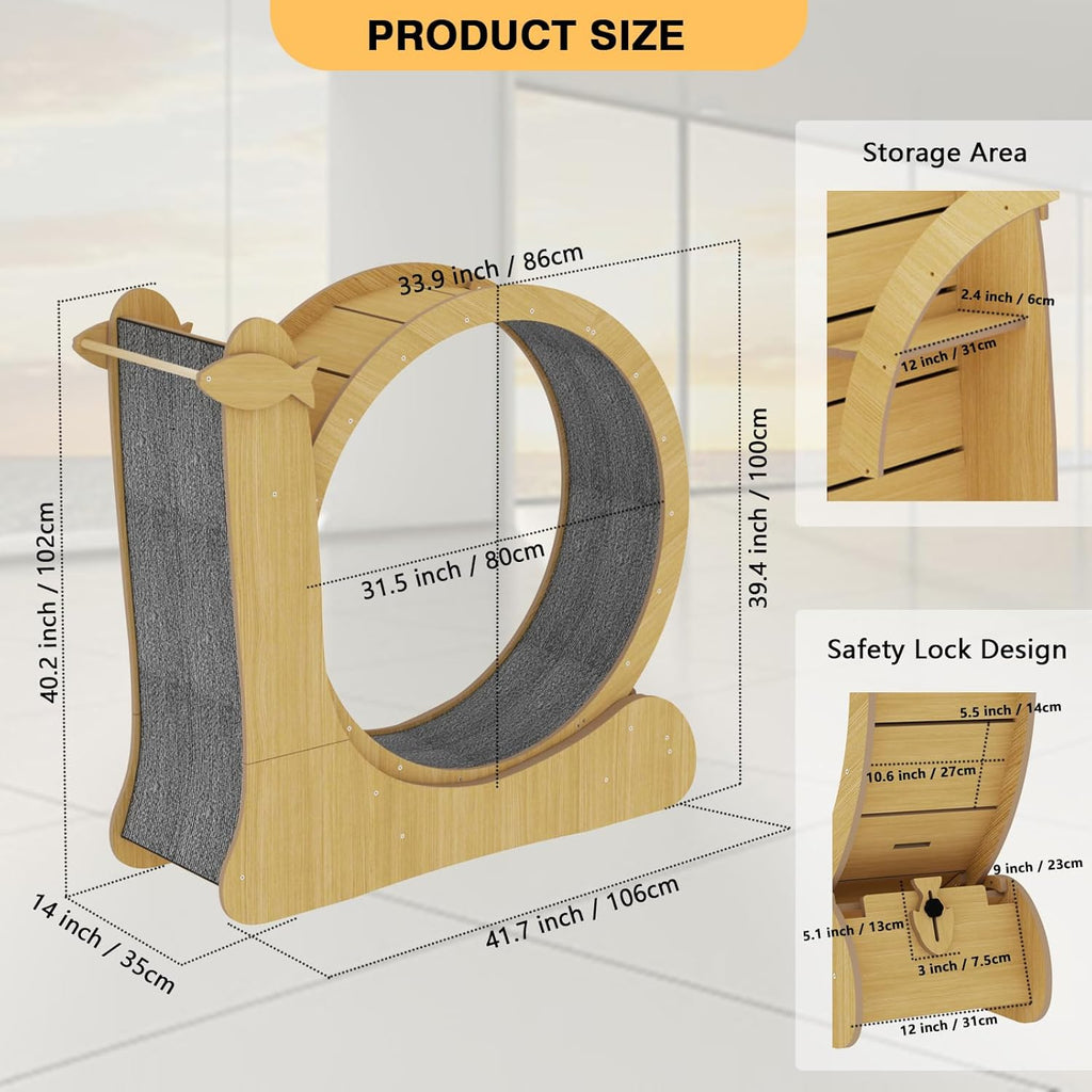 High Silent Indoor Cat Exercise Wheel Wooden Sports Scratcher Treadmill Shock Absorber Pet Interactive Movement Toy