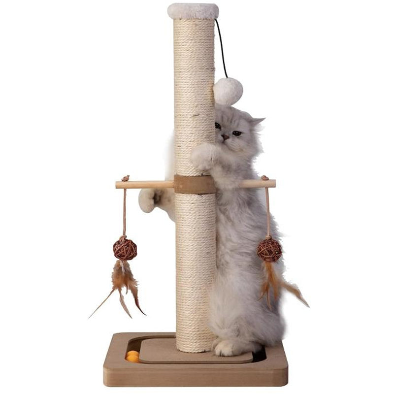Premium Cat Scratching Post Wood Vertical Scratcher with Tracking Interactive Toys Sisal Print Design for Indoor Kittens & Cats