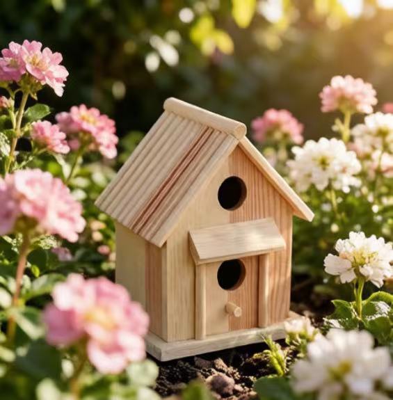 Wooden Bird House with Printed Patterns, Can Be Hung Outdoors or Used Indoors, Creative Pastoral Outdoor Bird Nest Villa Craft