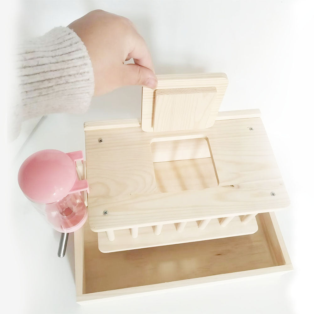 Wooden Rabbit Feeder and Trough with Water Dispenser Rabbit hay Feeder, Detachable for Easy Cleaning