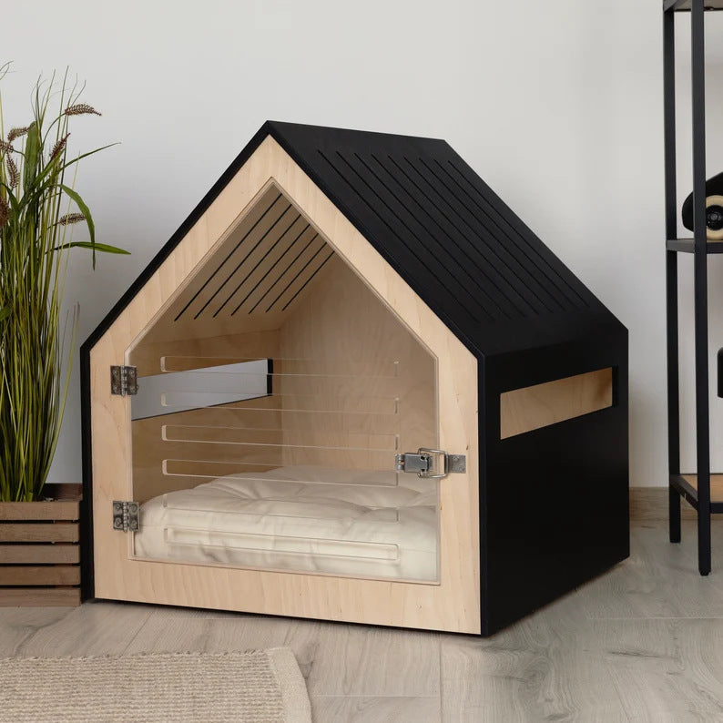 Cat House Foldable Wooden Cat House With Transparent Acrylic Door cat Houses Indoor cat Enclosure