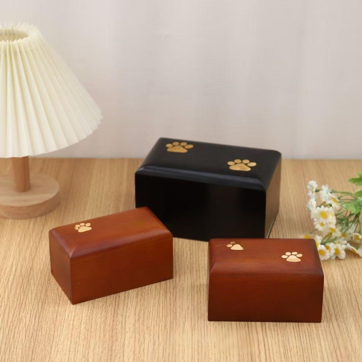 Wooden Pet Urn Cremation Urn Box with Classic Casket Pattern Pet Funeral Supplies Wholesale Biodegradable Pet Urn